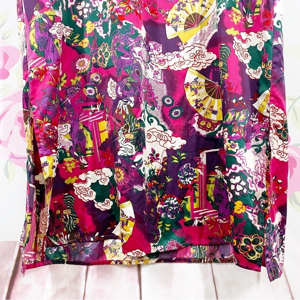 Cruz Natori Asian Floral Print Hot Pink Kimono Lounge House Dress S - Picture 3 of 12